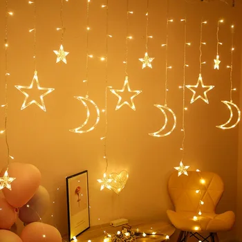 

3.5m Star Moon String Lights Lamp Curtain Home Festival Decoration 138Leds