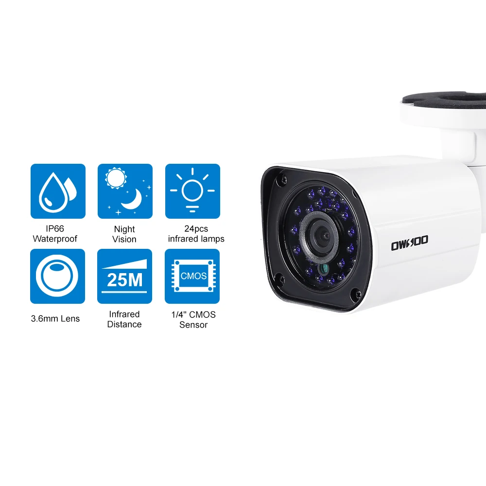 OWSOO 720P AHD Bullet Водонепроницаемая камера видеонаблюдения 1.0MP 1/" CMOS 24 шт. 3,6 мм ИК-светодиоды ночного видения IR-CUT для внутреннего и наружного наблюдения