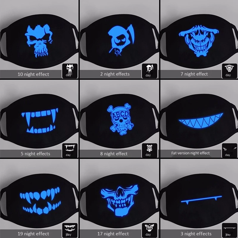 5Pcs Luminous Mask Blue Light Cosplay Mask Night Riding Mask Dust Mask Party Decorations