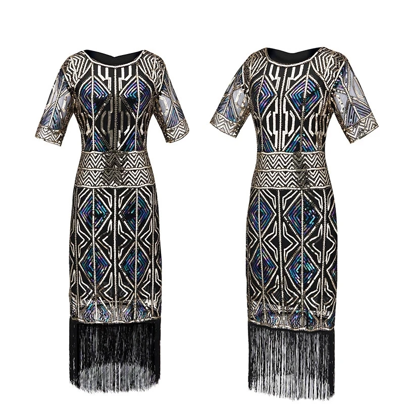 

New Great Gatsby Dress 1920s Vintage Flapper Sequined Embellished Fringed Dress Midi Party Art Deco Double Lady Dress Costumes