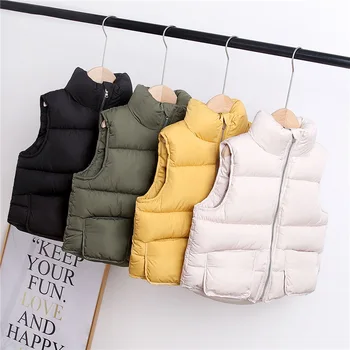 

ZWY470 Solid Color Children Stand Collar Cotton Vests Autumn Winter Down Sleeveless Waistcoat Jacket Coat Warm Outerwear Clothes