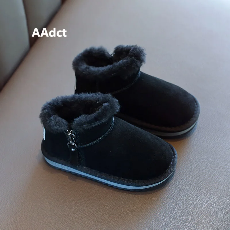 Black AAdct г.; ботинки для мальчиков и девочек; новые модные зимние ботинки для маленьких детей; теплая хлопковая детская обувь на меху - Цвет: Black