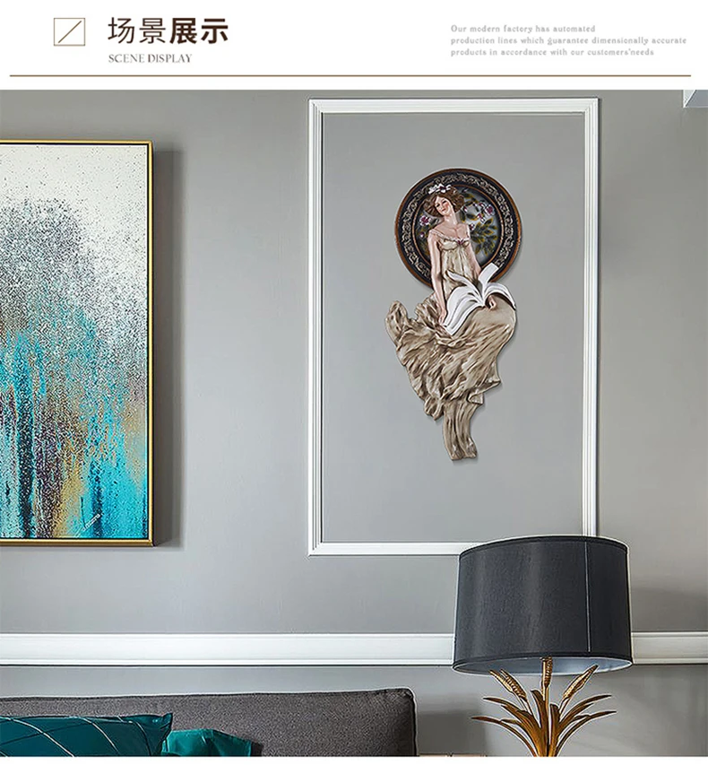 Luxury Living Room Wall Decoration European Resin Ornaments Artwork Statue Corridor 3D Hanging Sculpture Murals