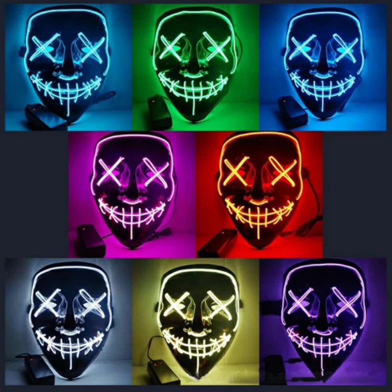 Светодиодный маска Джокера для косплея на Хэллоуин, Вечерние Маски, Маскарадная маска, неоновый светильник, светящаяся в темноте тушь для ресниц, страшная светящаяся маска