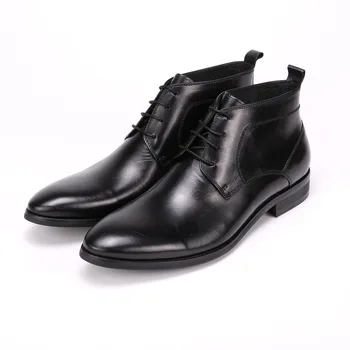 

Trend Men Slip-ons Boots Men Botas Hombre Short Cowhide Formal Wear Black Brown Work Shoes Leather Leather Shoes Pointed Toe