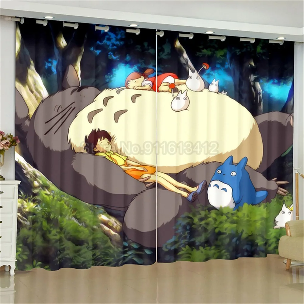 cheap curtains Shading 70% Blackout Curtain Anime Totoro Curtains Kids Living Room Bedroom 2 Panel Window Drapes 3D Digital printing Custom white curtains