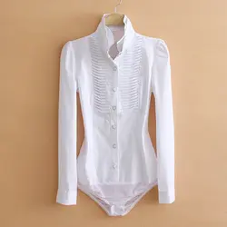 Блузка Для женщин тела рубашка 2019 плюс Размеры Блузки Рубашки Офис вершины элегантный стенд воротник плиссе с длинным рукавом 4XL белая