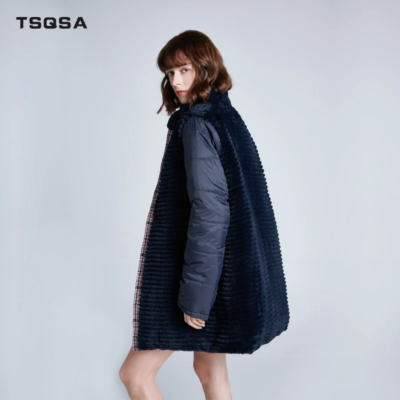 TSQSA, Женский Двусторонний пуховик из натурального меха, Женское пальто из натурального меха кролика Рекс, модное тонкое теплое Женское пальто TAC1905
