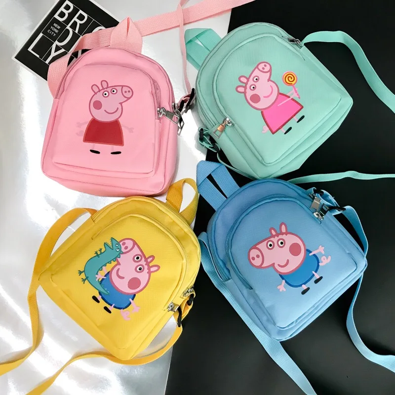

New Peppa Pig Toy Action Figure Backpack High Quality Material Nylon Cloth Cartoon Bag School Bag Children's Christmas Gift