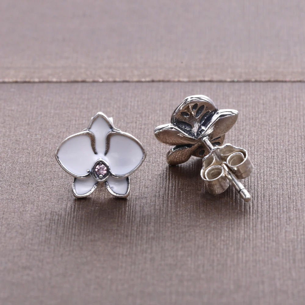 Женские серьги гвоздики с белой эмалью Moonmory серебро 925 пробы|fashion stud earrings|stud