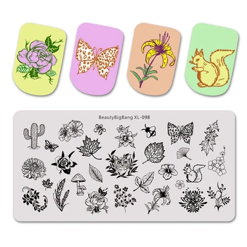 

BEAUTYBIGBANG 6*12cm New Flower Animal Pattern Nail Stamping Plates Leopard Nail Template DIY Nail Art Stamp Image Template