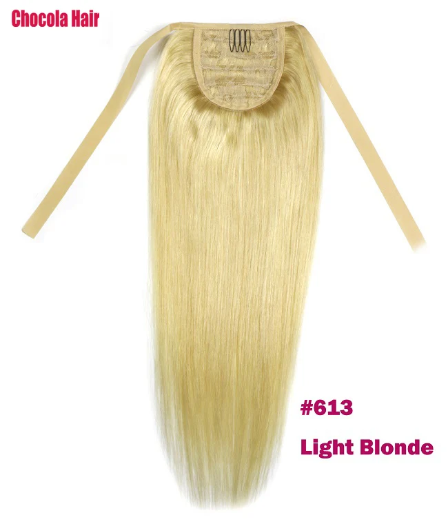 #613 Chocola 16"-24" 80g Brazilian Machine Made Remy Hair Ribbon Ponytail Clip In Human Hair Extensions Horsetail Stragiht - Цвет: #613