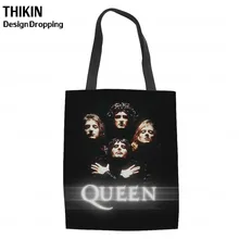 THIKIN Женская Холщовая Сумка популярная королевская группа женские складные сумки для покупок Повседневная пляжная сумка на плечо женская сумка из хлопковой ткани