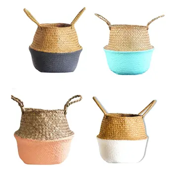

Seaweed Woven Flower Basket Flowerpot Bird of Paradise Piano Leaf Banyan Monstera Folding Storage Basket Toy Laundry Hamper