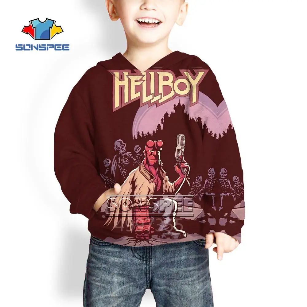 Футболка SONSPEE Son of Satan Hellboy в стиле Харадзюку; толстовка с капюшоном и 3D-принтом для мальчиков и девочек-подростков; детская одежда в стиле хип-хоп; X292 - Цвет: 3