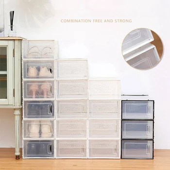 

Clear Stackable Dustproof Shoes Storage Container Display Box Organizer Drawer Type Front Opening Shoe Holder Containers