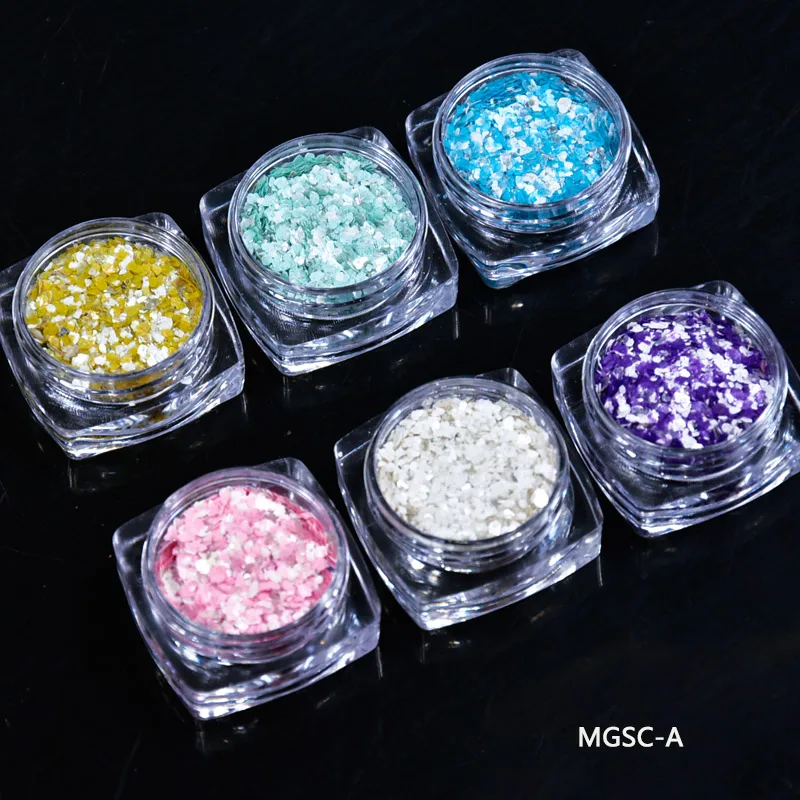 

6colors/Set Nail Mica Flakes- Marshmallow Marble Stone Glitter Sequin 6pcs/set Cotton Candy Sparly Spangle Dust Flakes For Nails