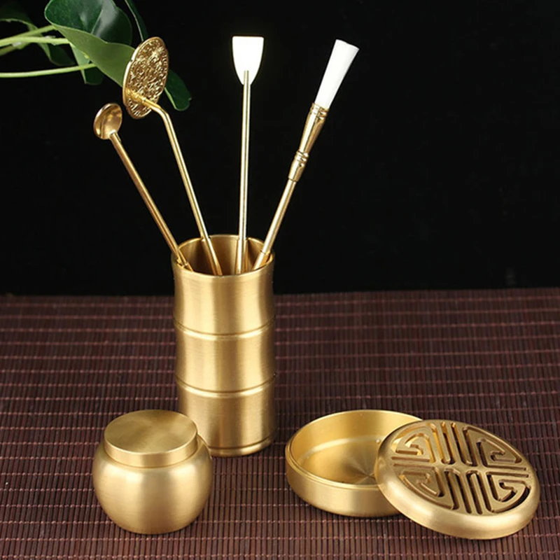 

Brass Incense Burner Tool Set Metal Censer Sandalwood Powder Burner Aroma Difffuser Incense Holder Tea Room Yoga Office Relax