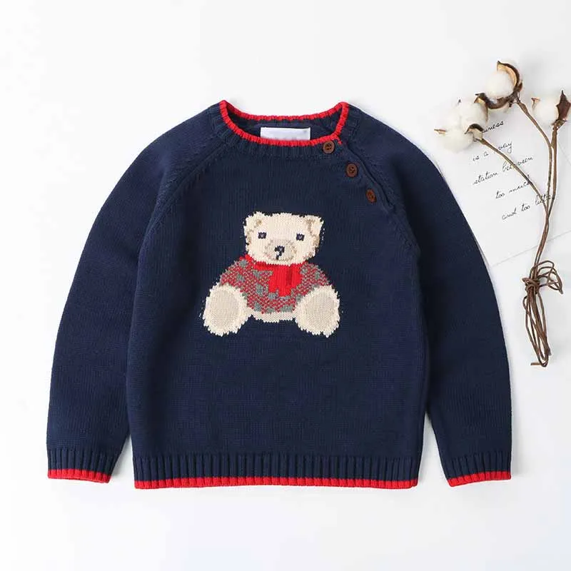 Children's Sweater Cartoon Bear Girls And Boys Kint Sweaters Autumn Winter Baby Warm Wool Tops for Kids Clothes pullover | Детская