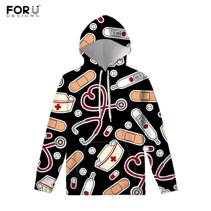 FORUDESIGNS/Медицинский узор с изображением сиделки из мультфильма милые топы 3D толстовки с капюшоном спортивные костюмы куртка осень зима загрязнители