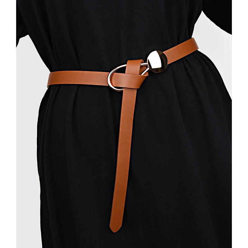 Ladies Black Camel Fine Waist Belt Designer Versatile Knotted Decoration Fashionable Sweater Dress Overcoat Strap