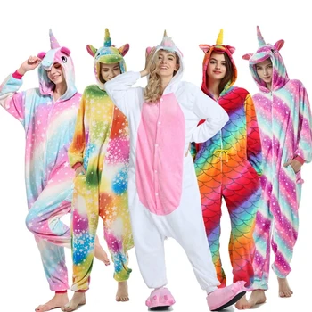 

Unicorn Onesies Kids Winter Kigurumi Baby Boys Girls Women Nightwear Anime Costumes Adults Flannel Sleepwear Family Pajamas Sets