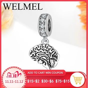 

Authentic 925 Sterling Silver Brain structure Charms Pendant Beads fits WELMEL Statement Bracelets Bangles Jewelry Making