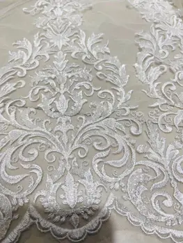

Modern design French net lace fabric African handwork lace white wedding lace beaded tulle lace fabric for braide wedding dress