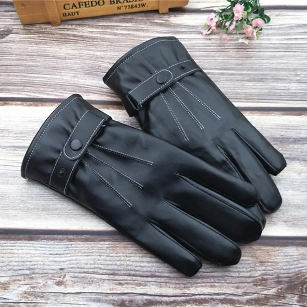 Leather Gloves Winter Gloves Men Genuine Black Real Sheepskin Wool Lining Warm Driving Gloves Cycling 3