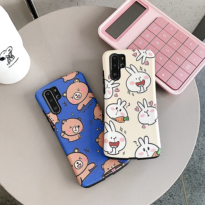 Чехлы с шелковой текстурой для huawei P20 P30Pro mate 20 30Pro, мягкий чехол с изображением кролика медведя для huawei Nova 3 4 5, задние чехлы