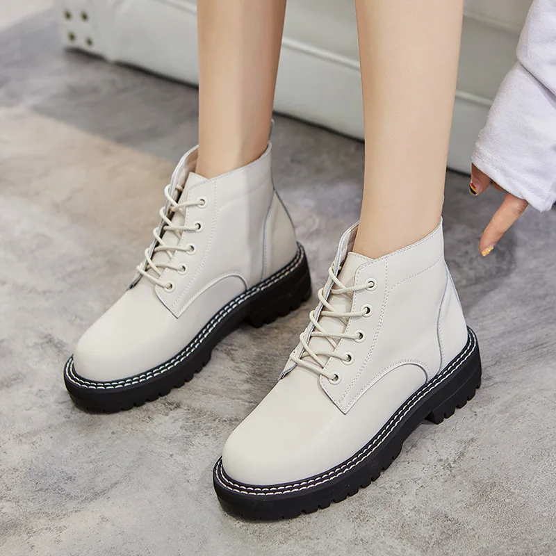 

2019 Autumn New Style Casual Martin Boots WOMEN'S Shoes Short Boots Women's Lace-up Thick Bottomed Short-Style Leather Boots Chi