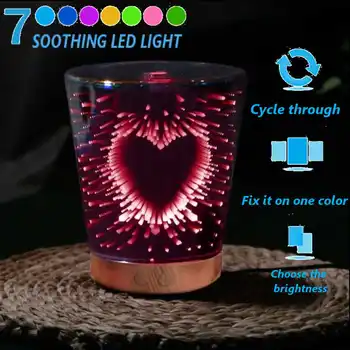 

3D Heart Glass Vase Shape Air Humidifier 7 Color Led Night Light Aroma Essential Oil Diffuser Mist Maker Ultrasonic Purifiers