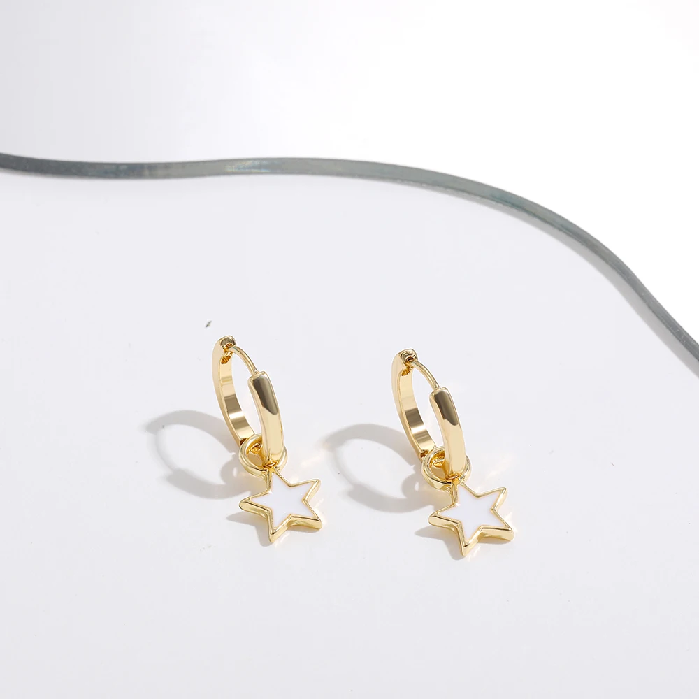 Trendy  Face Pendant Drop Earrings For Women Gold Color Rainbow Star Piercing Round Huggie Earrings Korean Fashion Jewelry