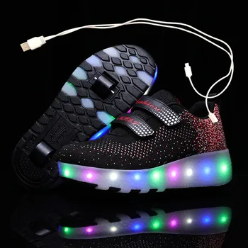 

Children Two Wheels Luminous Glowing Sneakers Black Red Pink Led Light Roller Skate Shoes Kids Led Shoes Boys Girls USB Charging