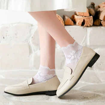 

Hyrax Trends New Women's Lace Breathable Ankle Socks Soft Comfy Elastic Women Sock Kawaii Antiskid Sexy Mesh Perspective Female