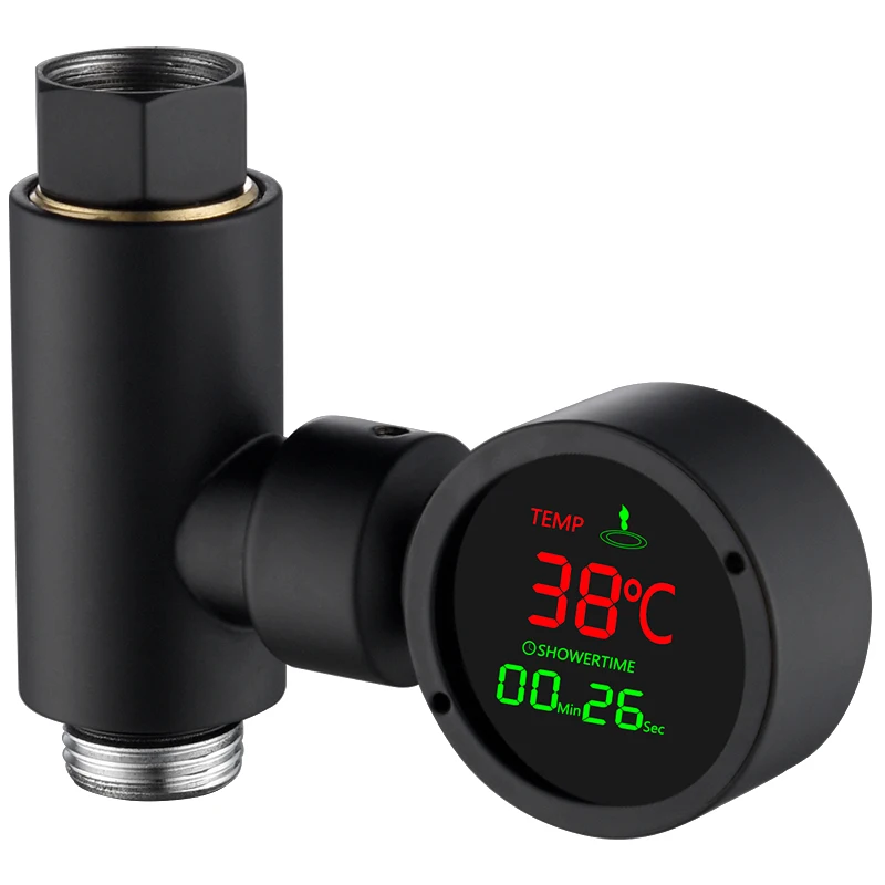 Free Shipping Brass LED Water Shower Thermometer Self-Generating Electricity Bath Water Temperature Meter Monitor For Baby Care - Цвет: Black