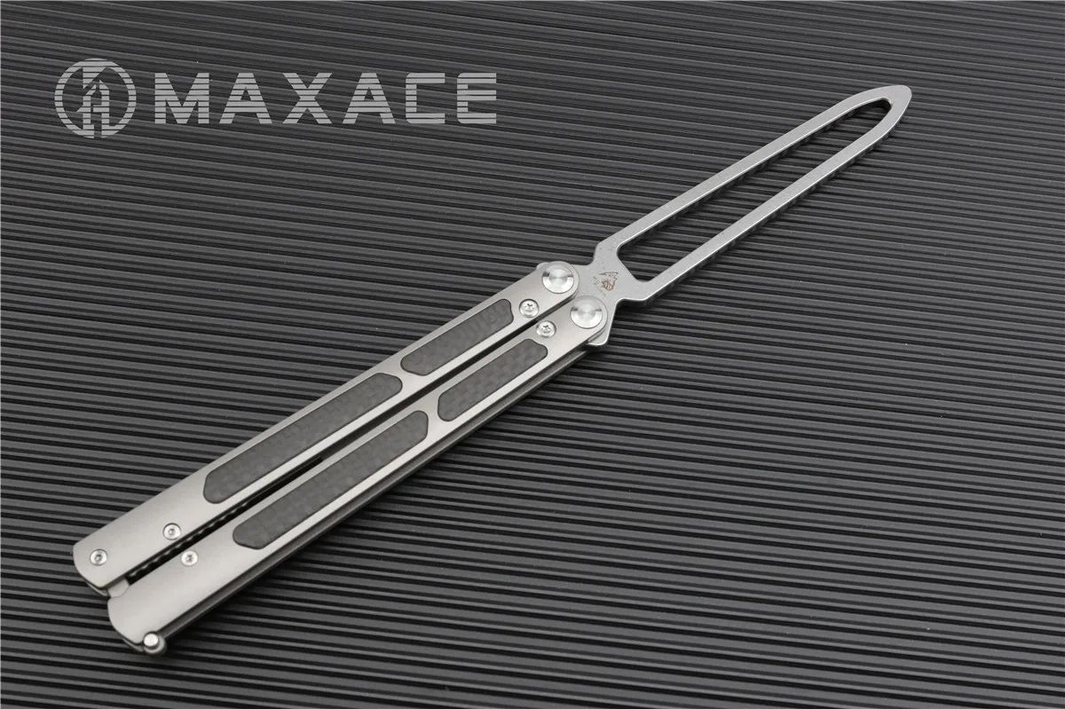 Ножи maxace Пакт тренировочный нож-бабочка нож KVT Керамический шарикоподшипник M390 TC4+ CF Титан jilt не острый Подарочный мешок - Цвет: grey satin live