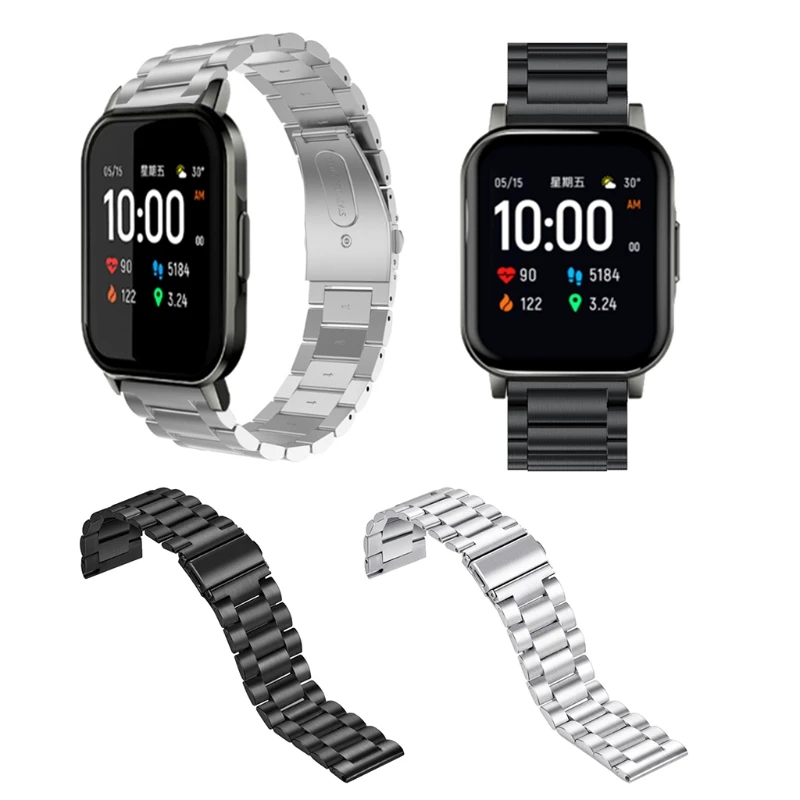 

For Haylou Watch LS02 Double Snap Three Beads Solid Stainless Steel Strap