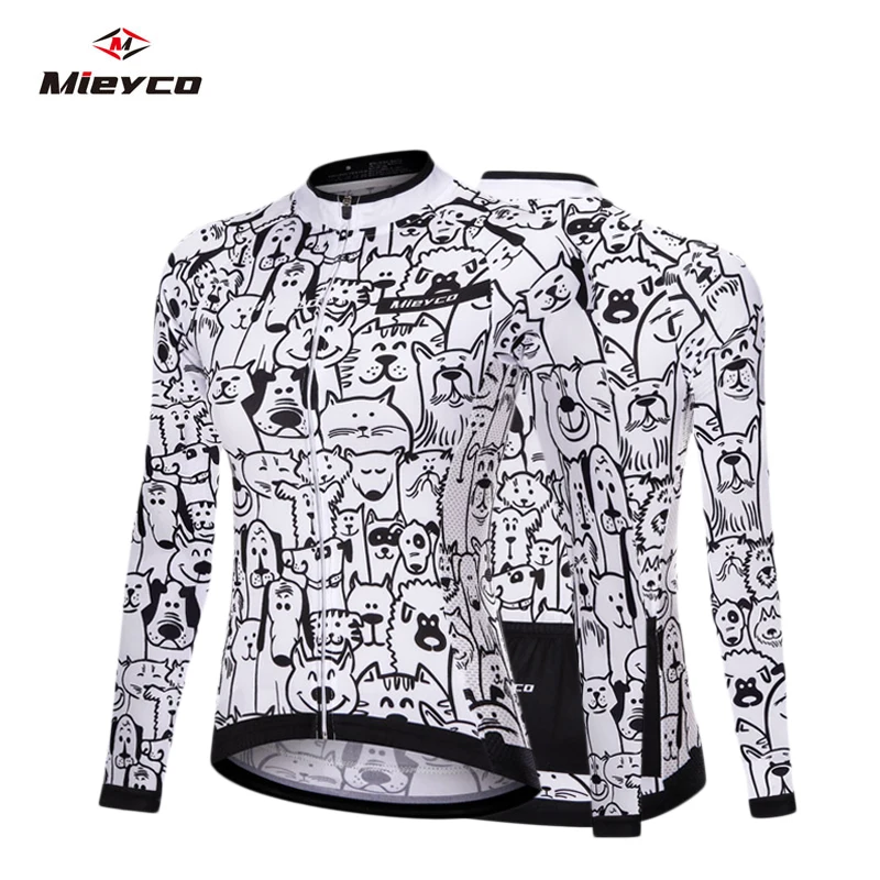 Women Jersey Breathable Cartoon Cat Cycling Jersey Spring Anti-Pilling Long Sleeves Bike Clothing Top Road Team Bicycle