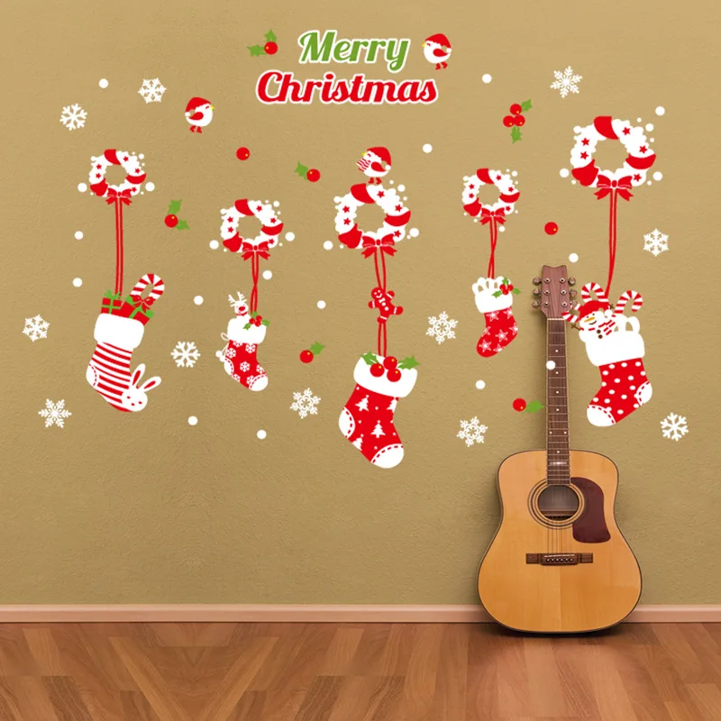 Brigade Kang JJ806 Christmas Stockings Cartoon Wall Stickers Kindergarten CHILDREN'S Room Bedroom Living Room Background Decorat