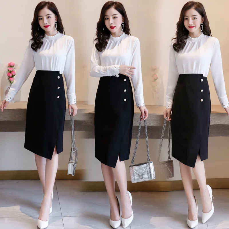 

Top Grade Fashionable Dress Outfit Women's 2020 Spring New Style Korean-style Elegant High-waisted Black And White with Pattern