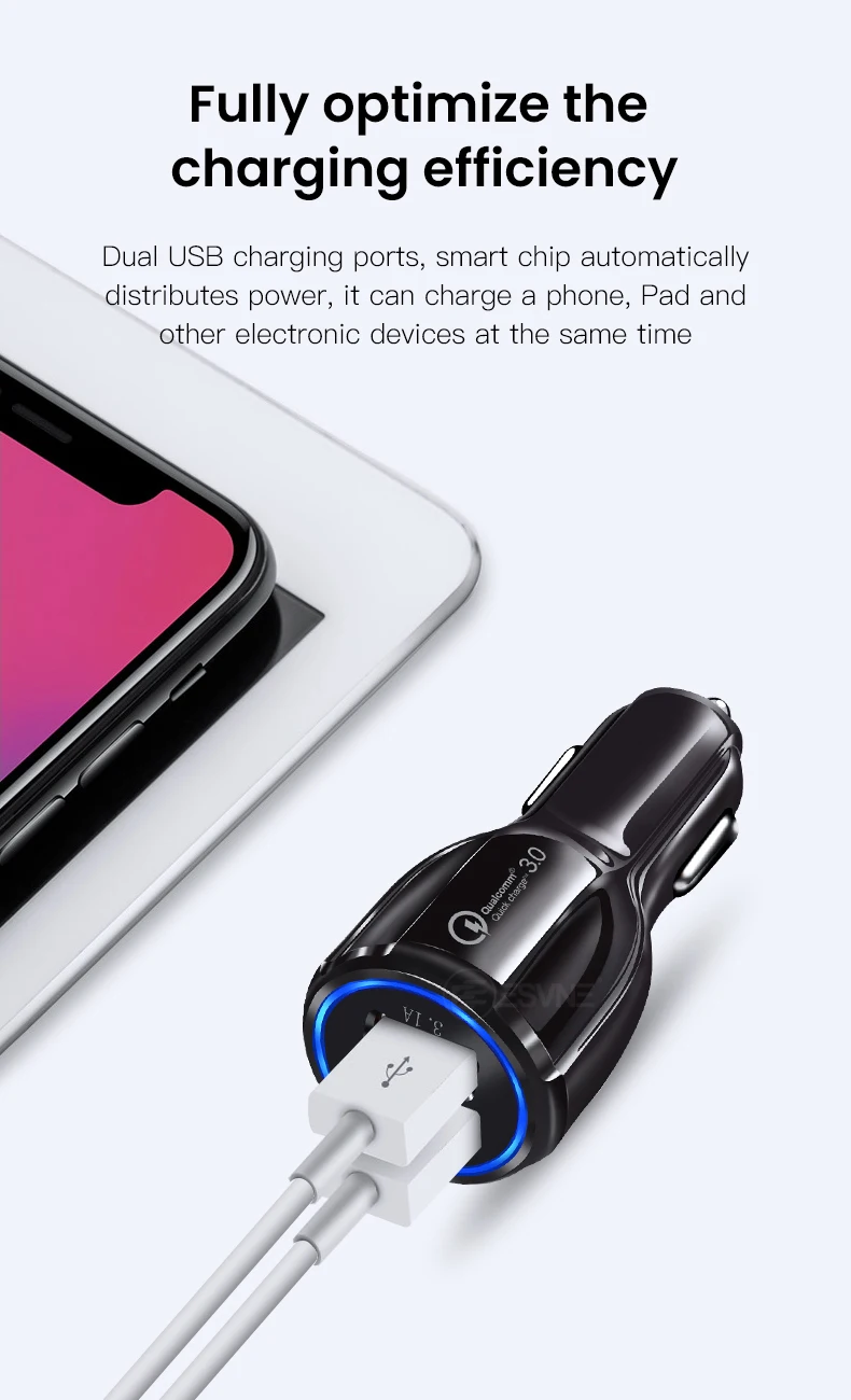 VEEAII QC 3,0 2,0 2 порта USB Автомобильное зарядное устройство для iPhone 6 7 8 X XR XS MAX samsung Xiaomi Redmi мобильный телефон адаптер планшет зарядка