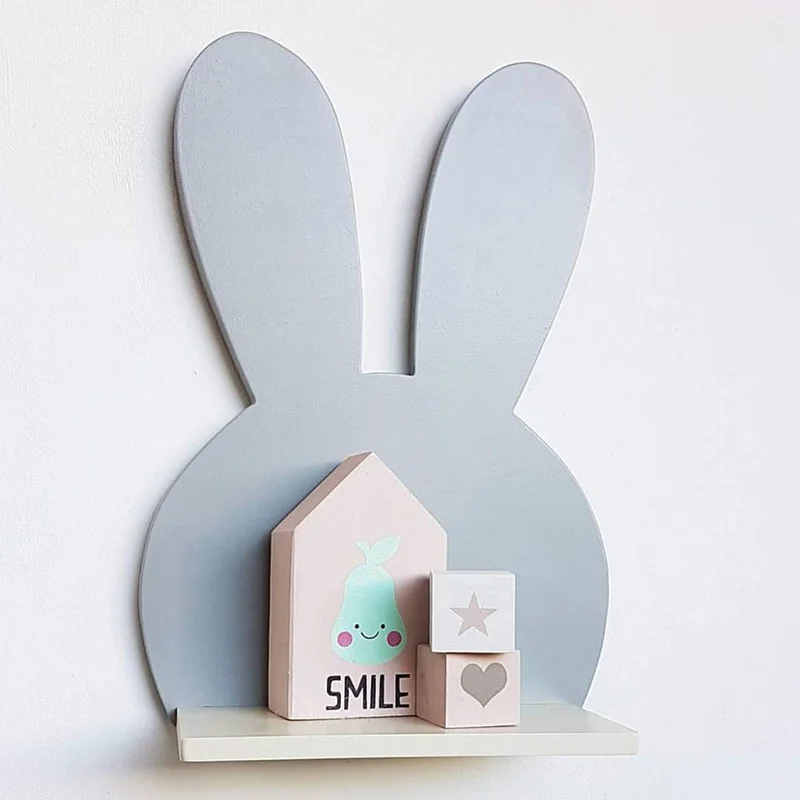 Bunny Rabbit Shape Wooden Wall Shelf babiesdecor.myshopify.com