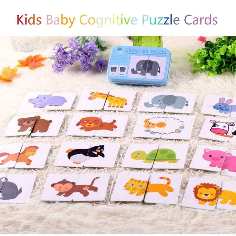 Tarjetas de puzles cognitivos para bebé, juguetes educativos, juego de relacionar, vehículo de dibujos animados, animales frutales, tarjetas didácticas en inglés para niños