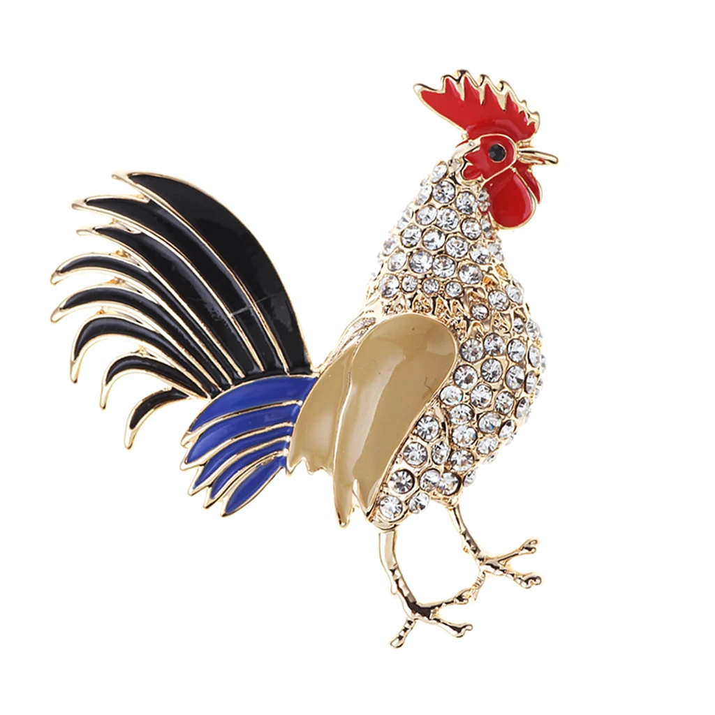 Lovely Crystal Cock Rooster Brooch Christmas Birthday Jewelry Collar Pin