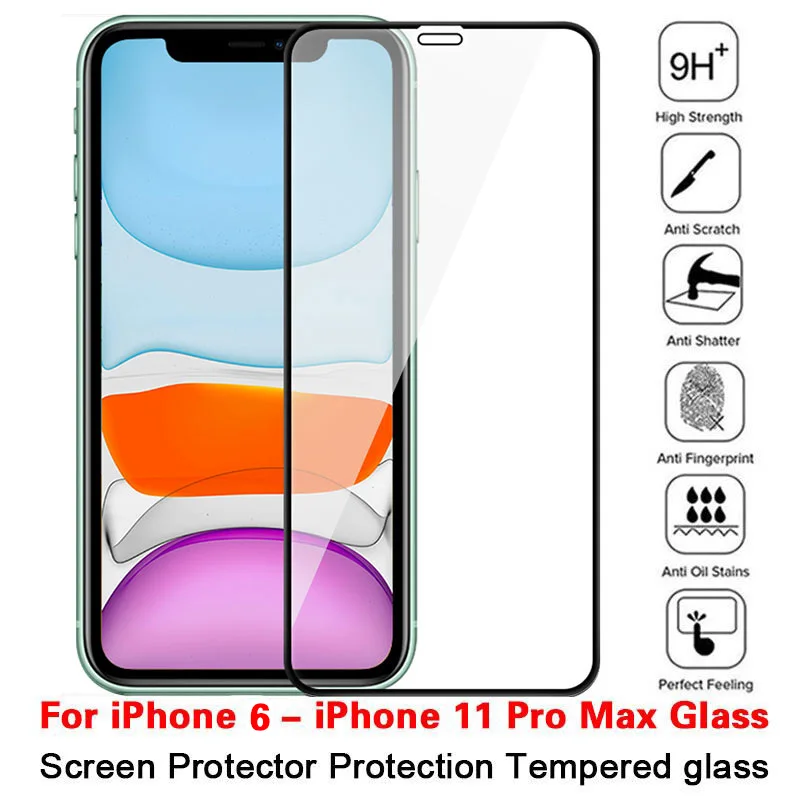 Schutz glas für iPhone 6 6s 7 8 plus XR X XS glas volle abdeckung iPhone 11 Pro Max bildschirm schu