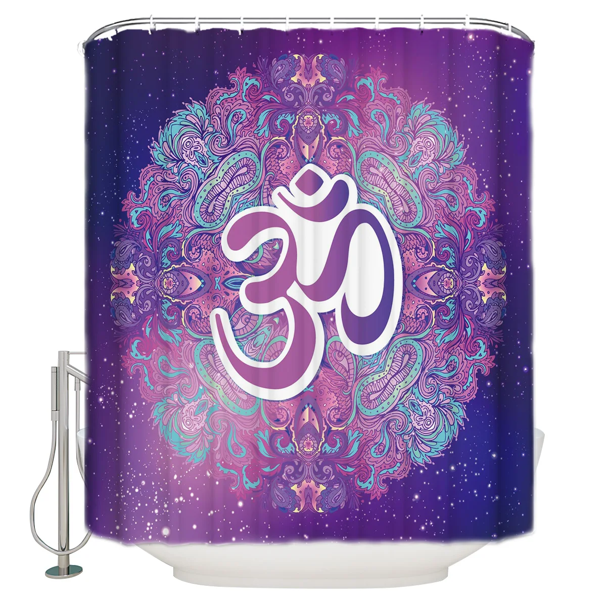 Индийская неоновая душевая занавеска с фиолетовым узором Ohm Symbol Diwali Mandala s