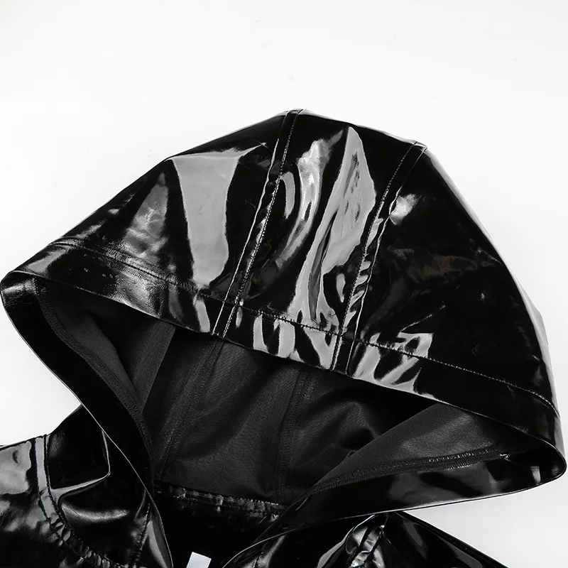 BOOFEENAA Женская куртка из искусственной кожи черного цвета короткие куртки и куртки с капюшоном на молнии с капюшоном C67-AI66