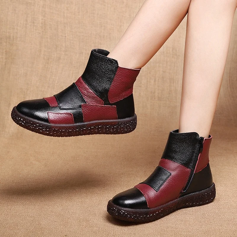 DRKANOL Winter Women Snow Boots Genuine Leather Warm Plush Ankle Boots For Women Warm Shoes Mixed Colors Women Platform Boots