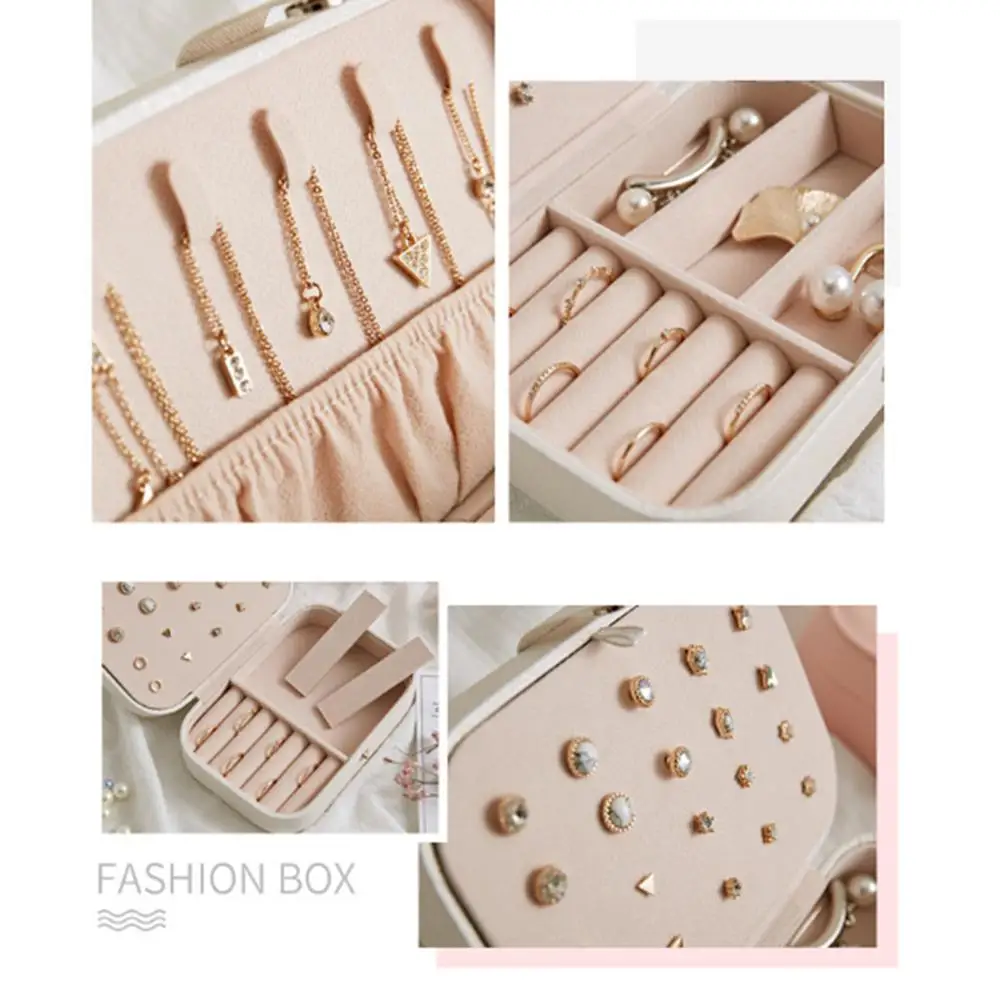 Multi-function Jewelry Casket Packing Cosmetic Storage Box Makeup Organizer Jewelry Case Portable Leather Earrings Ring